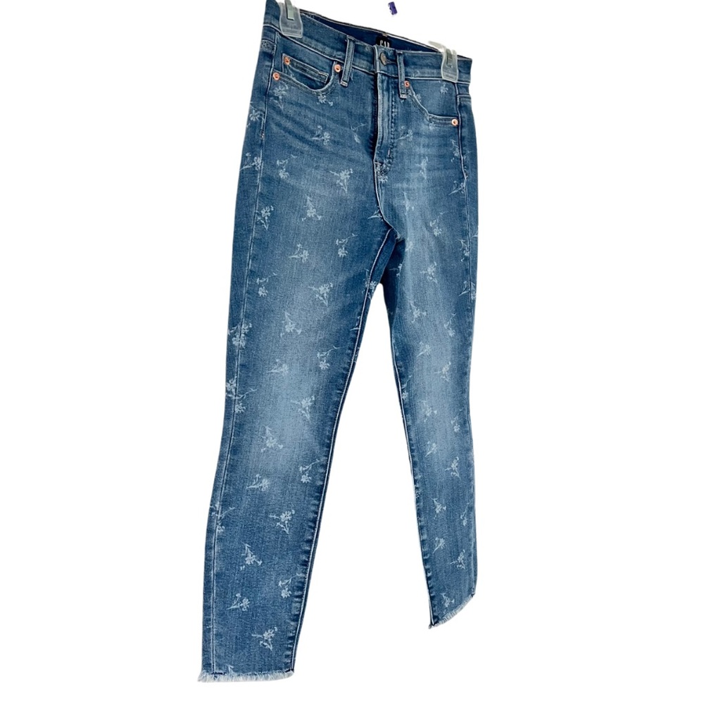 Gap Skinny Jeans True Skinny Floral Print Stretch Denim Raw Hem - Picture 3 of 7